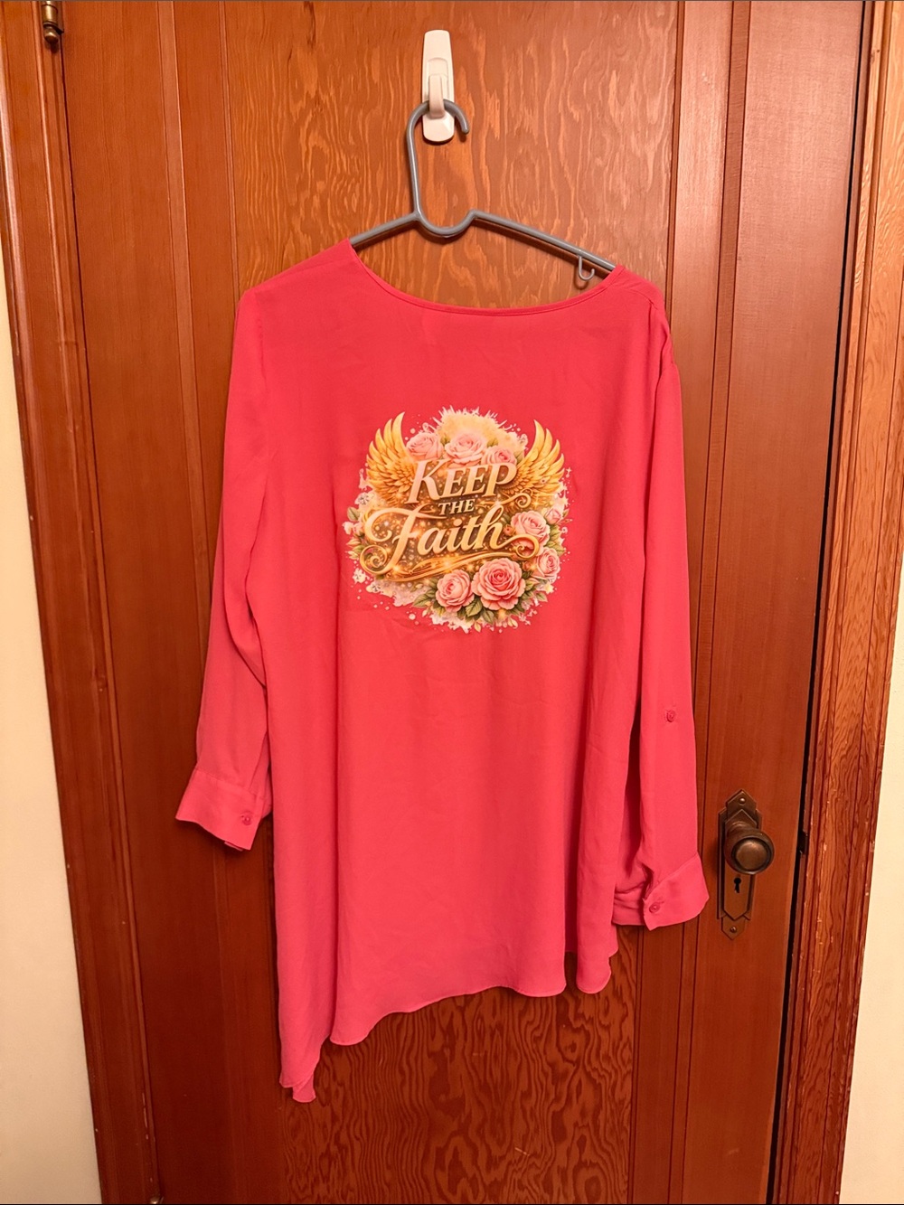 Chico’s Keep The Faith Coral asymmetrical Long-Sleeve Women's Top